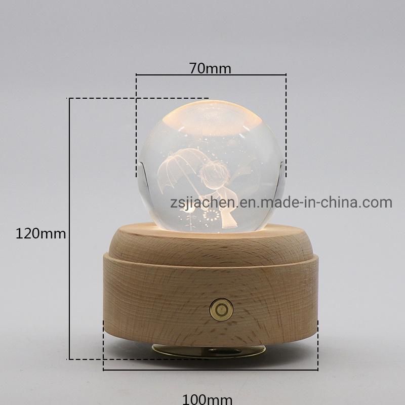 Best Selling Prince 3D Glass Ball Lamp Gift LED Wood Base Desk Table Lamp Night Light with Music Box