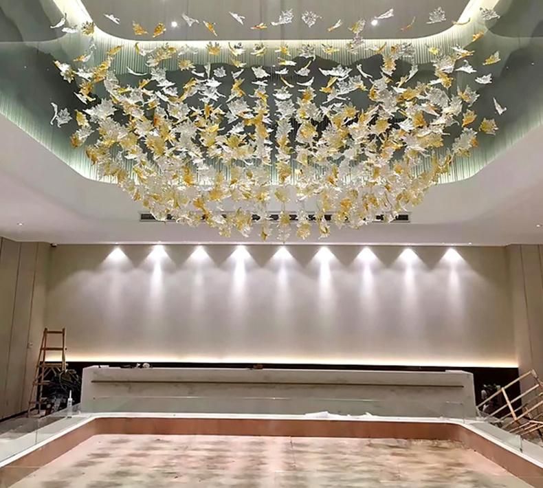 Glass Leaf Project Decorative Chandelier for Hotel Lobby, Elevator Gate, Meeting Room