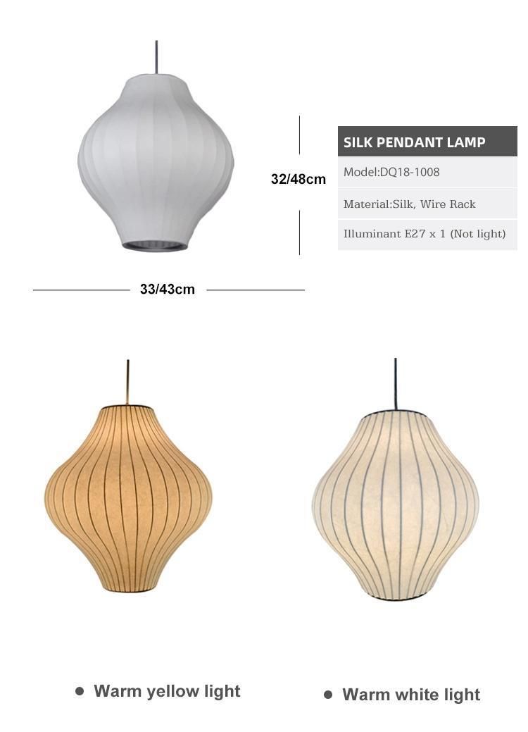 Simple Fashion Modern Living Room Silk Hanging Lamp Chinese Traditional Cocoon Lantern Shade Pendant Light