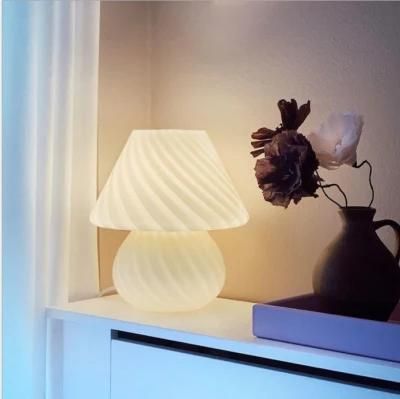 Lamp Bedside Glass Lamp Striped Mushroom LED Desk Lamp