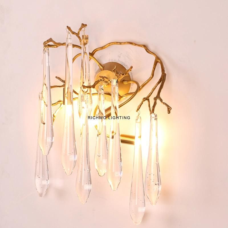 Postmodern Light Luxury Crystal Chandelier All Copper Branch Dining Room Lamp Atmospheric Home Bedroom Villa Living Room Wall Lamp