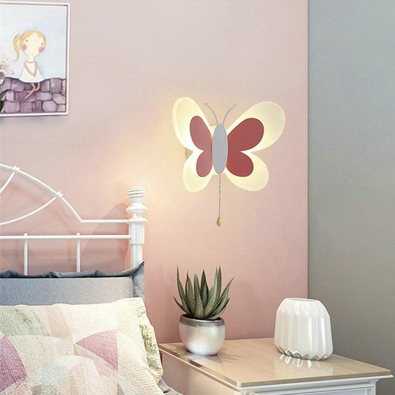 Cartoon Cute Blue Pink Butterfly Wall Lamp Creative Wall Mount LED Light (WH-OR-139)