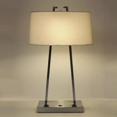 Contemporary Decorative Nickel Metal and White Linen Fabric Shade Table Lamp Desk Lamp