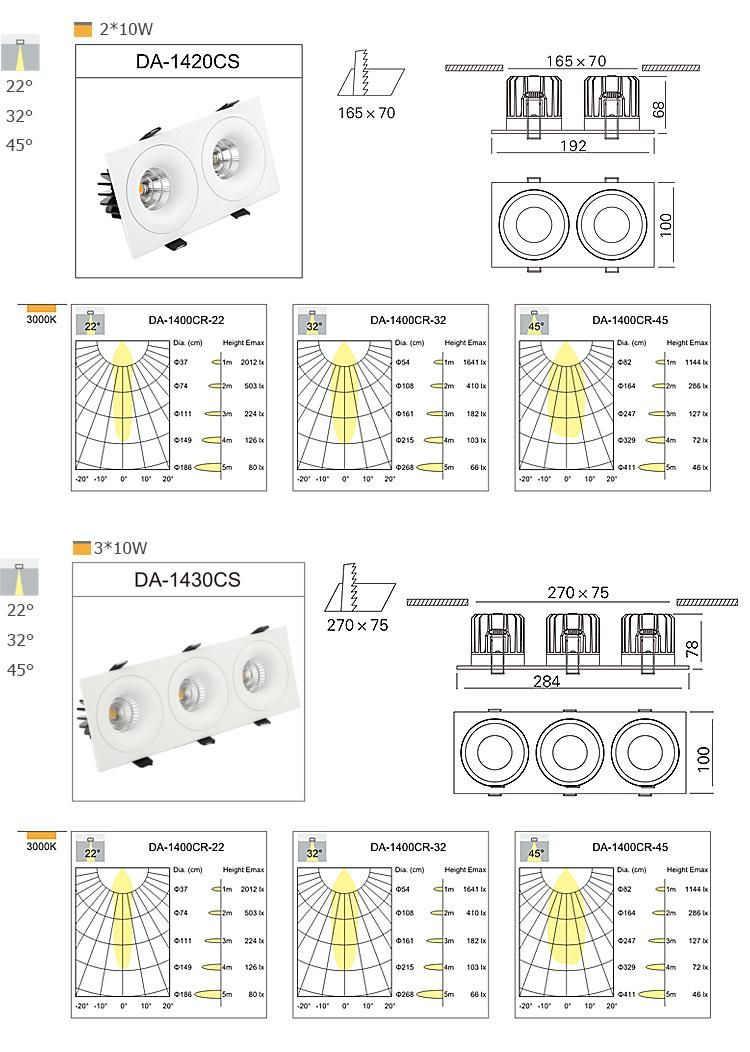 Three Heads Spotlight with GU10 MR16 LED Bulb in Aluminum Material for Hotel Lighting Decoration LED Downlight