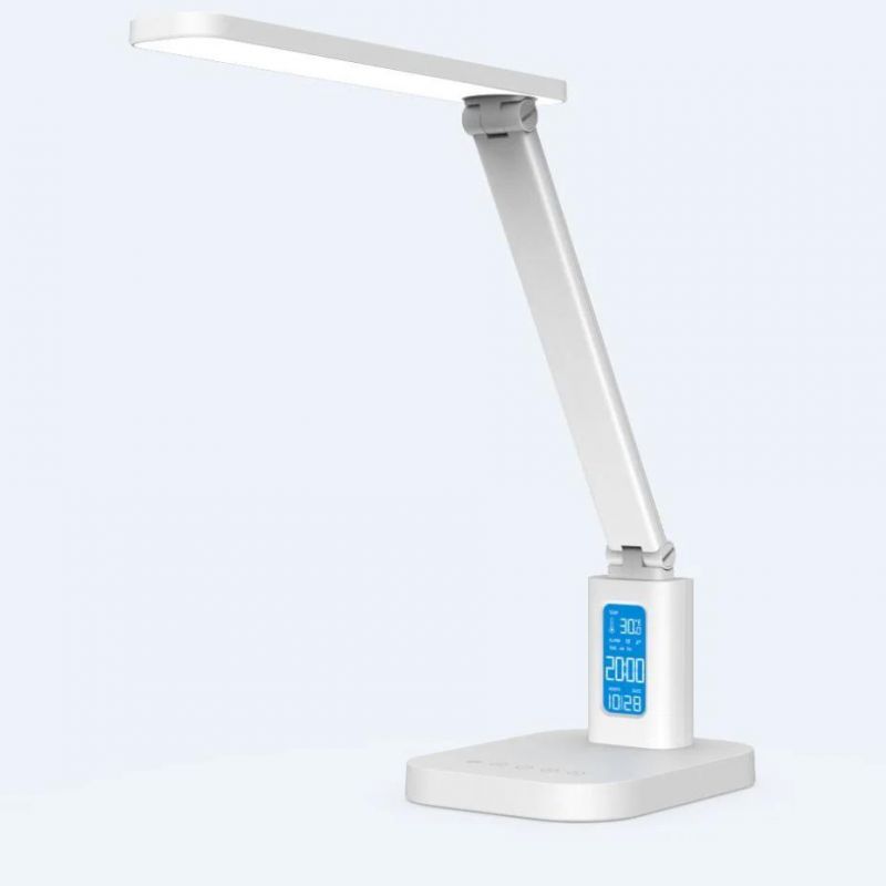 5 Level Dimmer White Nature Warm Light Desk Lamp with Clock