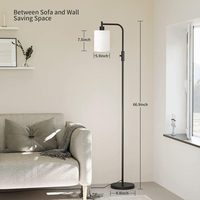 Industrial Tall Standing Lighting Living Room Modern Floor Lamp with 3-Color Temperature LED Light Bulb White Frosted Hanging Glass Shade