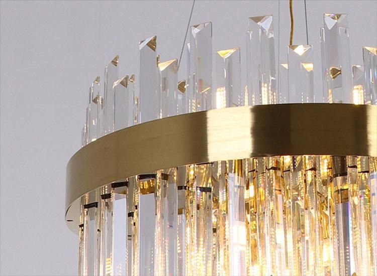 Villa Post Modern Luxury Gold Pendant Lamp with Clear Crystal Strip