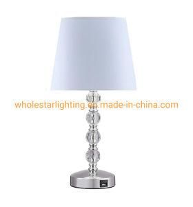 USB Crystal Table Lamp with Fabric Shade (WHT-097)