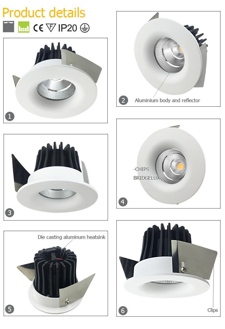 Aluminum Round 6.2W 3000K Recessed LED Spot Light Downlight