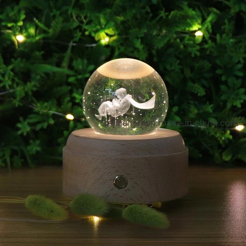 Wholesale 3D Gift Lamp Prince Battery Power Wooden LED Night Light Glass Ball Music Desk Table Light for Home Decor