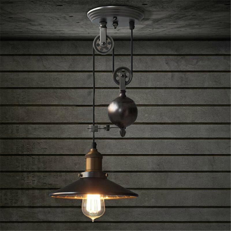 Black Rustic Lamp Pulley Pendant Lights Dining Room Bedroom Kitchen Island Pendant Lamp (WH-VP-127)