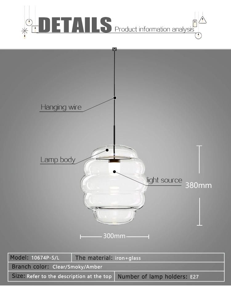 Nordic Style Interior Kitchen Living Room Decorative Hanging Light Iron Glass Chandelier Lamp