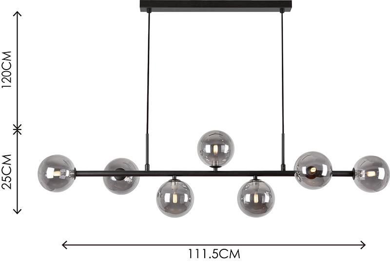 Glass Globe Linear Chandelier 7-Light Hanging Pendant Light Fixtures MID Century Modern Ceiling Lamp for Bedroom Living Room Dining Room Kitchen (Matt Black)