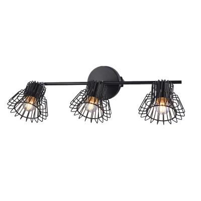 Three Lite E27 Metal Wire Cage Wall Lamp in Black