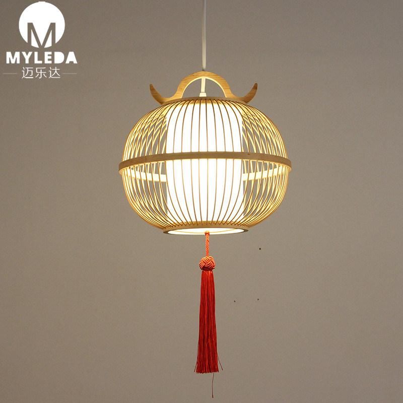 Modern Style Wooden Cage Pendant Wooden LED E27 Bulb Pendant Lights for Home Dining Room Kitchen Coffee Bar Living Room
