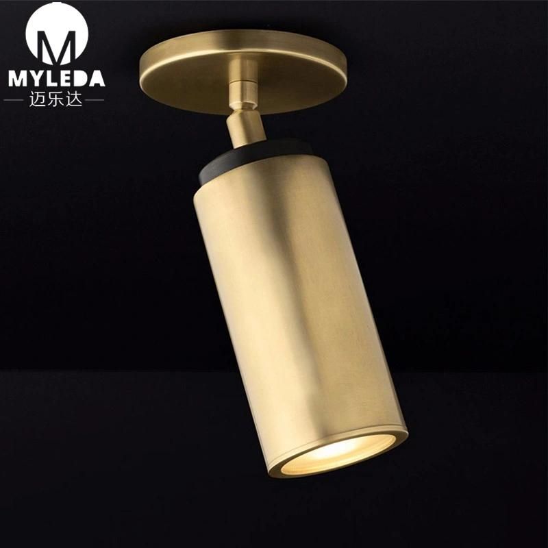 Contemporary Modernist Minimal Lighting Fixture Brass Adjustable LED Ceiling Lamp Light