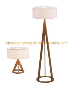 Oak wood table lamp and floor lamp with fabric shade (WH-995TF)