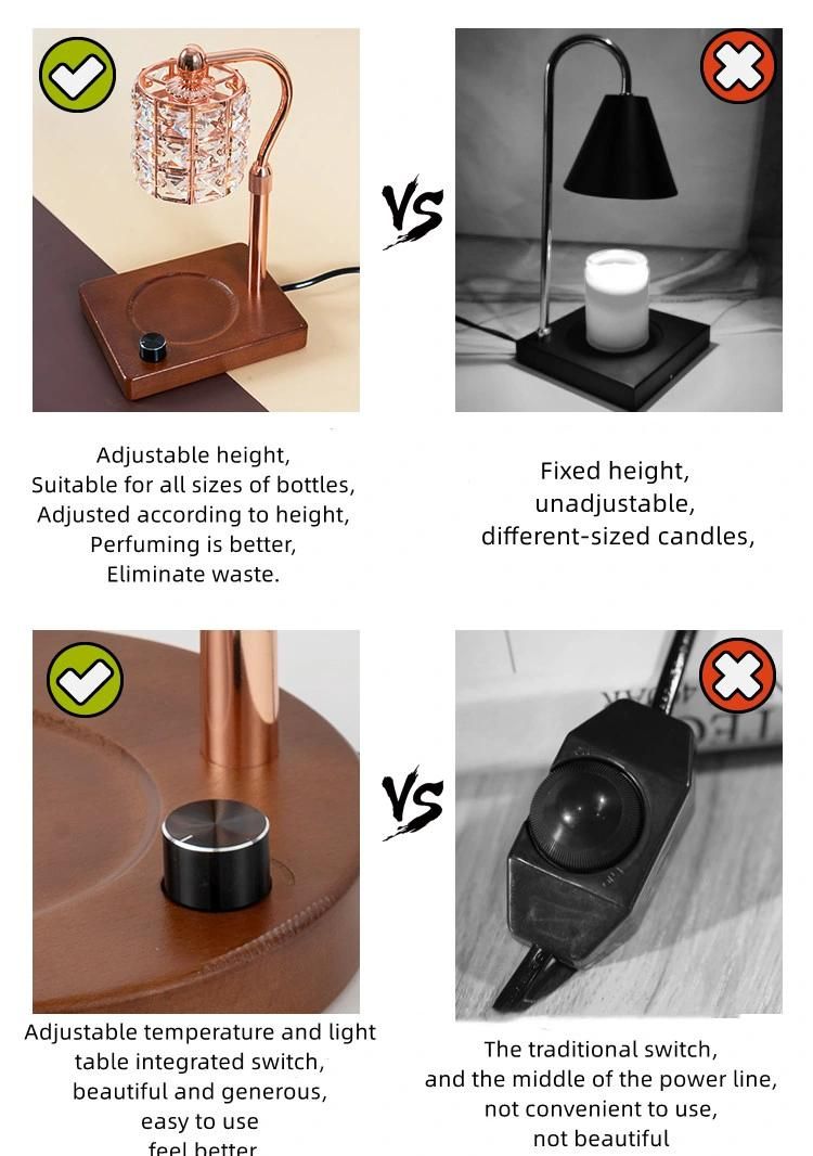 Height Adjustment Wooden Base Candle Melting Wax Fragrance Lamp Burner Incense Heater Essential Oil Aromatherapy