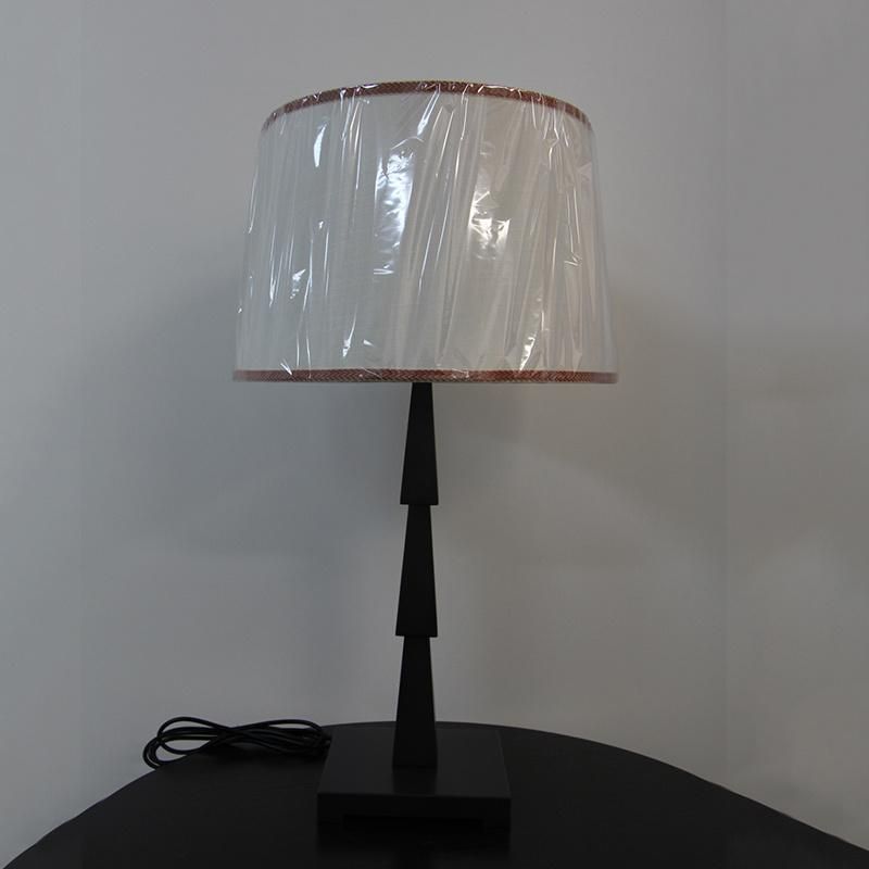Fabric Shade with Acrylic Diffuser and Square Metal Tube Table Lamp.