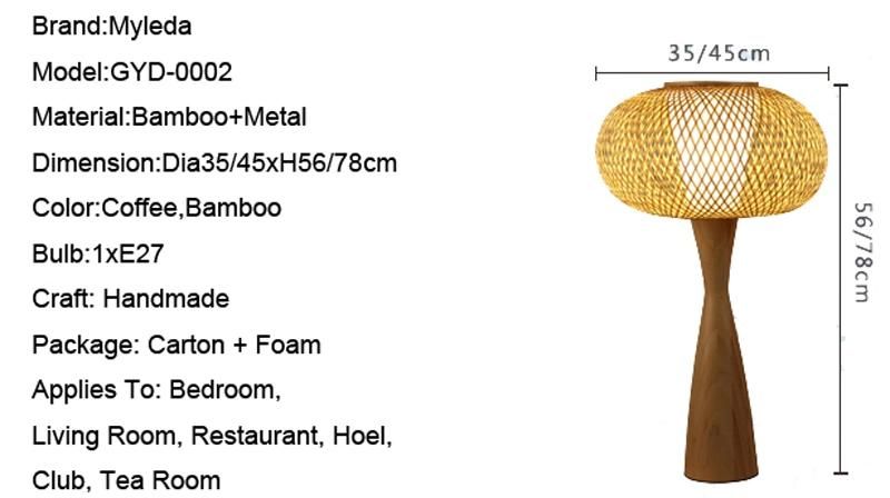 Chinese Style Garden Bamboo Table Light with Natural Wood Frame