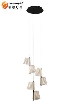 6 Heads Aluminum Acrylic Light Guide Brushed Black 50W Chandelier