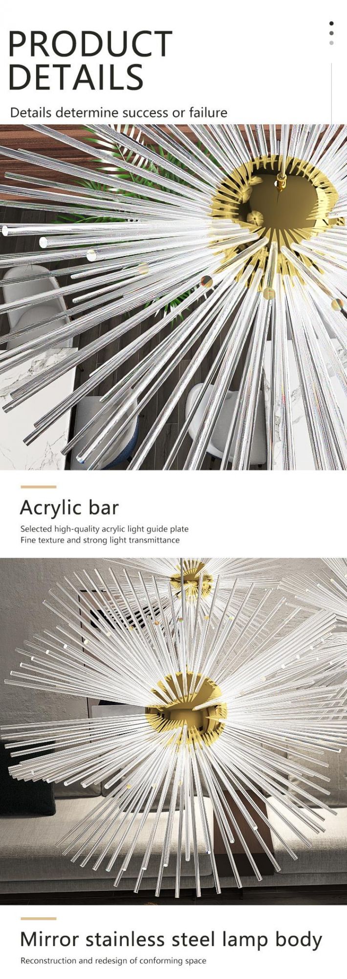 Hot Selling Custom Large Crystal Glass Rod Hotel Villa Lobby LED Chandelier