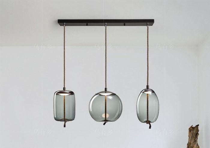 Smoke Grey, Clear Modern Seeded Glass LED Pendant Light in Different Sizes for Bedside