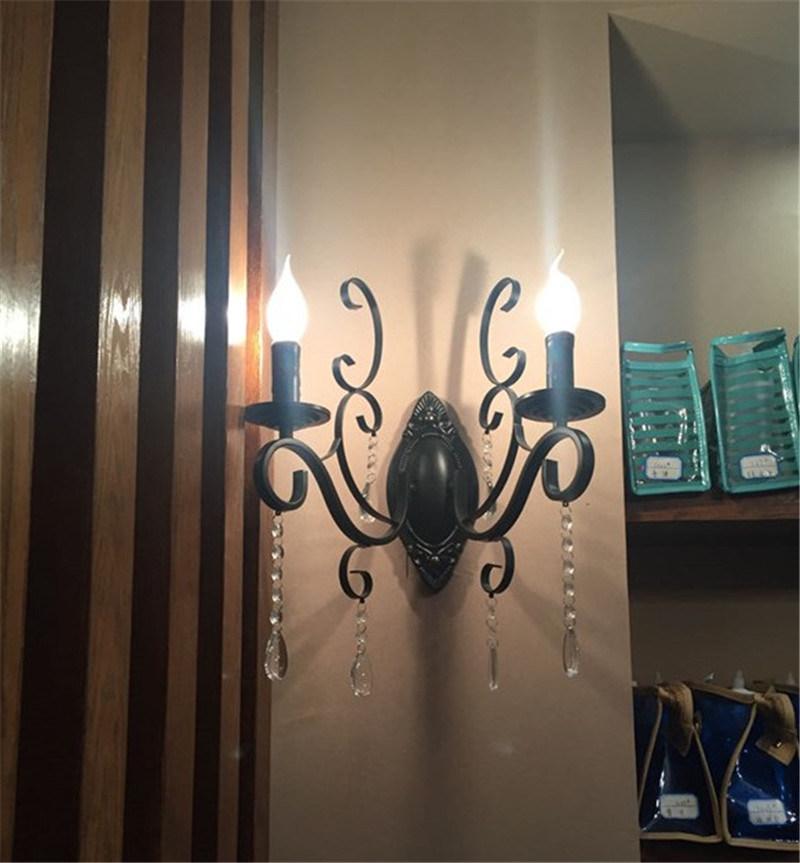 Classic Vintage Candle Wall Light Black Wrought Iron Body Crystal Deco Wall Mount Light (WH-VR-99)