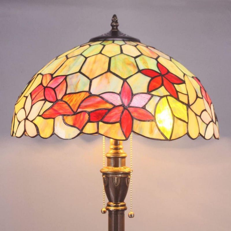 Tiffany Floor Lamp 67" Tall Stained Glass Flower Style Standing Lighting Bronze Traditional Vintage Industry Unique Minimalist Antique Lamp Decor Conner
