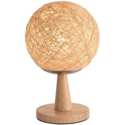 Jlt-R07 Natural Light Table Lamp Globe Ball Round Bamboo Rattan Shade Solid Wood Base for Bedroom Lighting