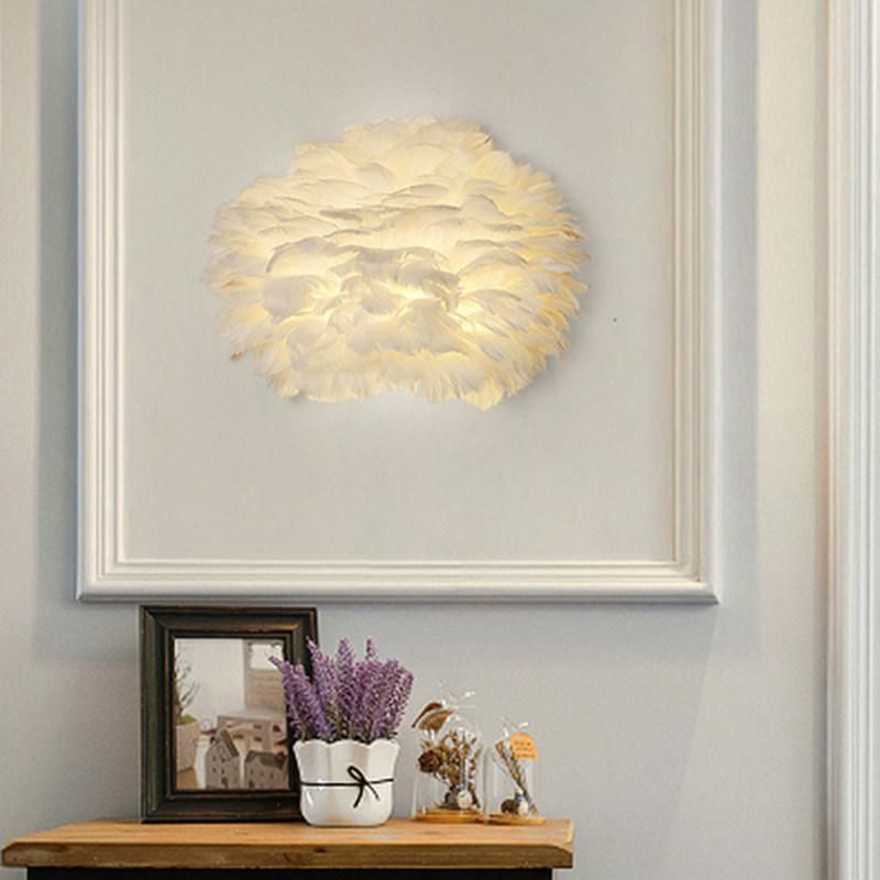 Nordic Pure White Feather Light Wall Lamp Romantic Sconces Lamp for Bedside Lighting (WH-OR-142)