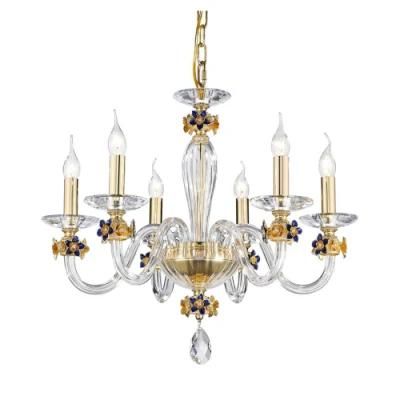 Candle Restaurant Dining Room Fancy Copper Glass Ceiling Hanging Lights for Home Pendant Chandelier Classic for Living Room