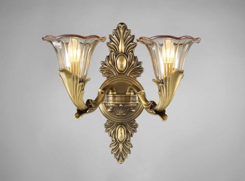 Luxury Retro European All High Quality Copper American LED Wall Lamp Living Room Background Bedroom Bedside Lamp Staircase Corridor Flower Glass Shades Light