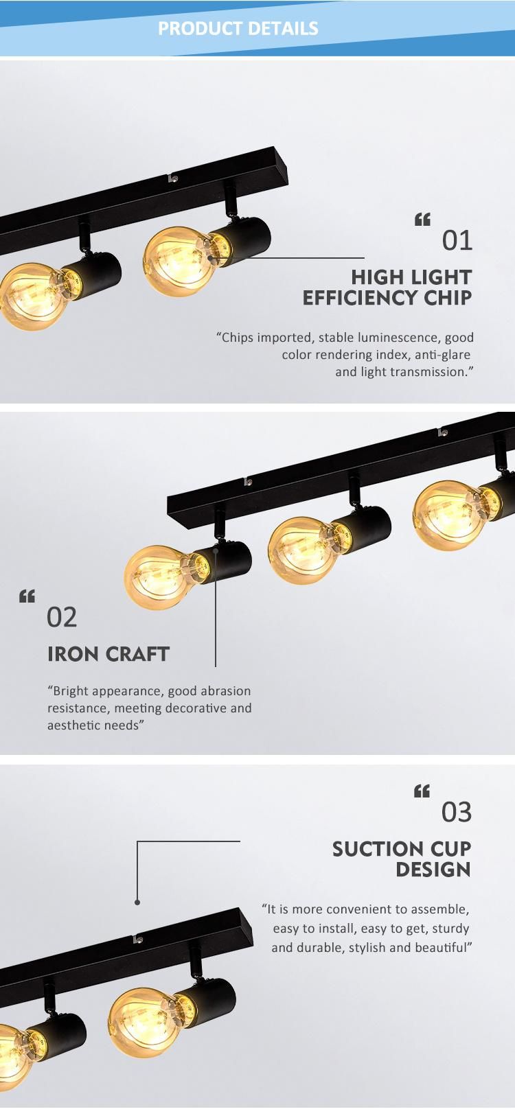 Modern Minimalist Black Iron Four-Head Adjustable Decorative LED Ceiling Lamp