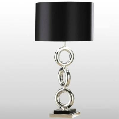 Fashion Design Modern Chrome Desk Table Lamp for Hotel Project with Black Fabric Shade