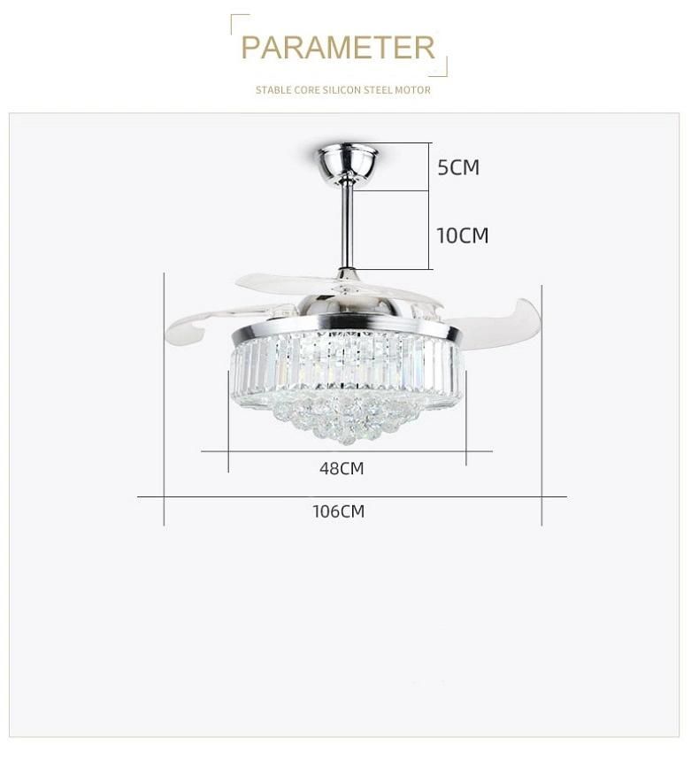 Modern Crystal Ceiling Fan Light Invisible Ceiling Lamp for Living Room Ceiling Fan