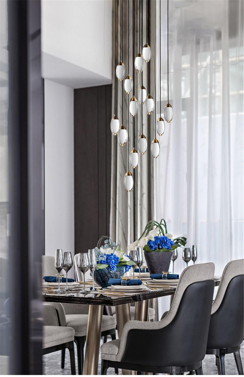 Crystal Stair Chandelier Lighting Modern Copper Luxury Design Hanging Lamp