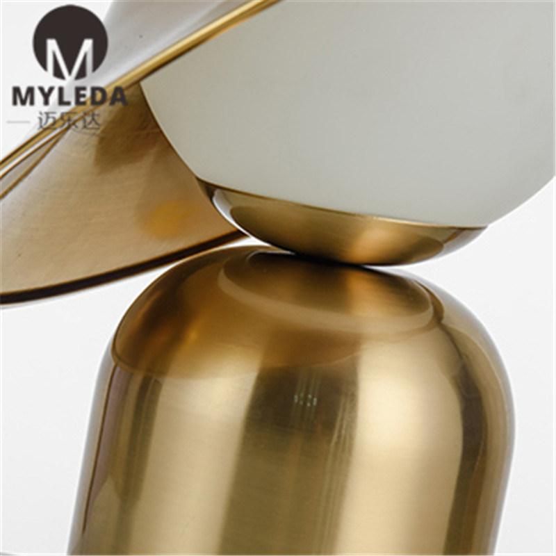 Modern Bedside White Glass Table Lamp with Brass Metal Base