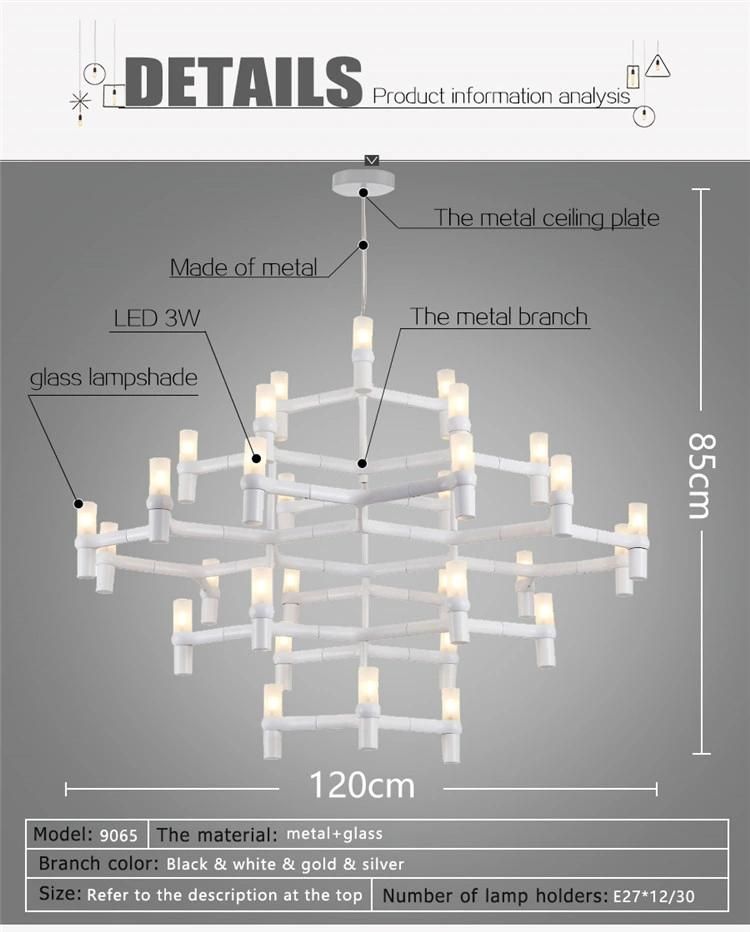 Golden Black White Big Chandelier for Hotel Lobby