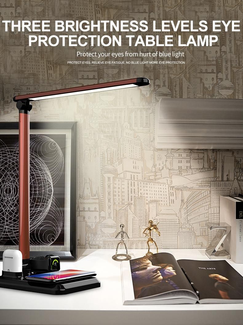 Qi Wireless Phone Iwatch Airpods Desk Lamp Touch Dimmer Wireless Charger LED Foldable Desktop Lamps