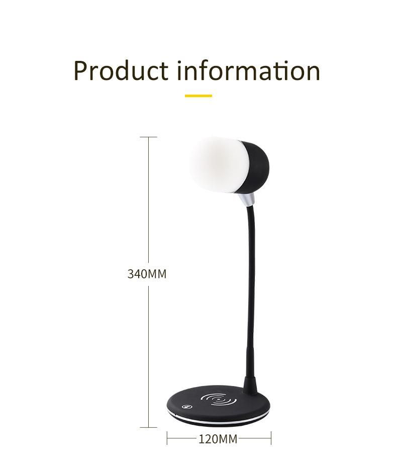 Desk Lamp Bluetooth Speaker with USB Charging Port and Wireless Charging for Samsung iPhone Desktop Light