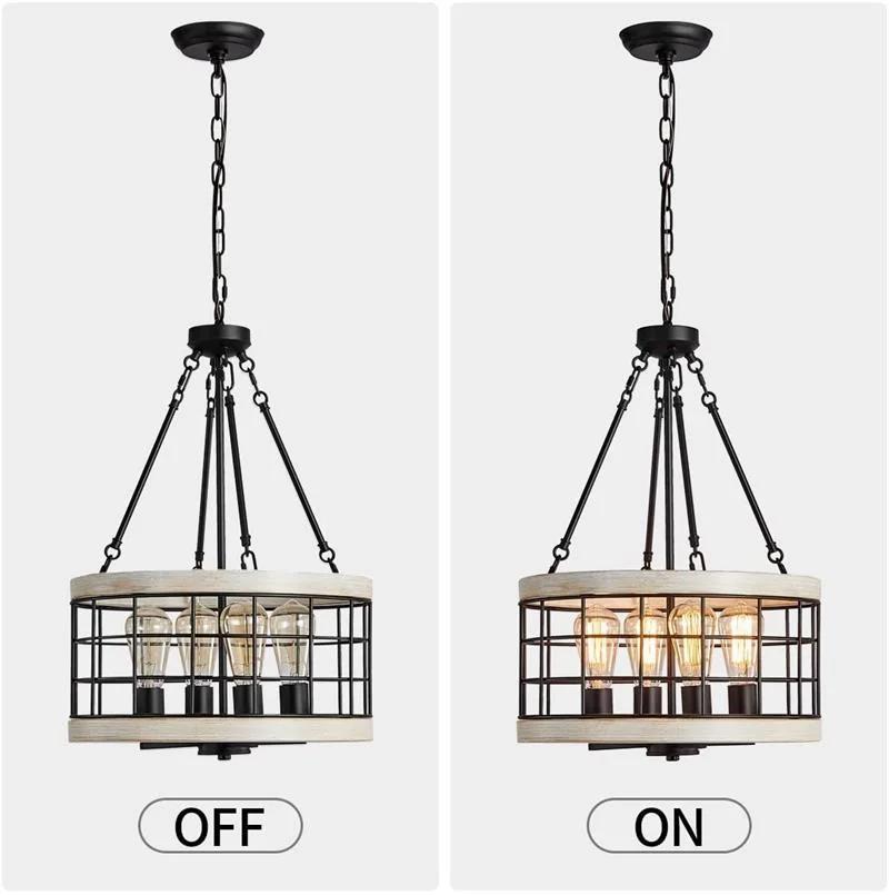 LED European Indoor Light Living Room Retro Industrial Style Wrought Iron Wooden Chandelier