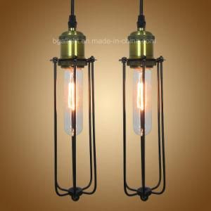 E27 Brass Socket Black Iron Cage Single Pendant Lights for Bar