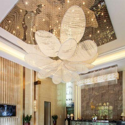 Flower Shape Decorative Hotel Stair Glass Stainless Steel Custom LED Chandelier Lamp