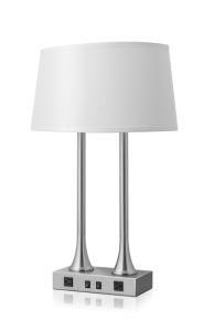 Brush Nickel Double Table Lamp with USB Outlet