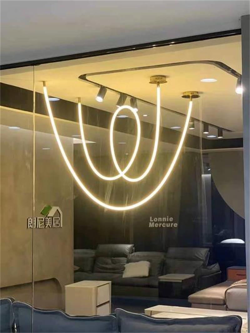 Hotel Atrium Linear Light Sand Table Soft Pendant Restaurant Musical Note Decorative Chandelier