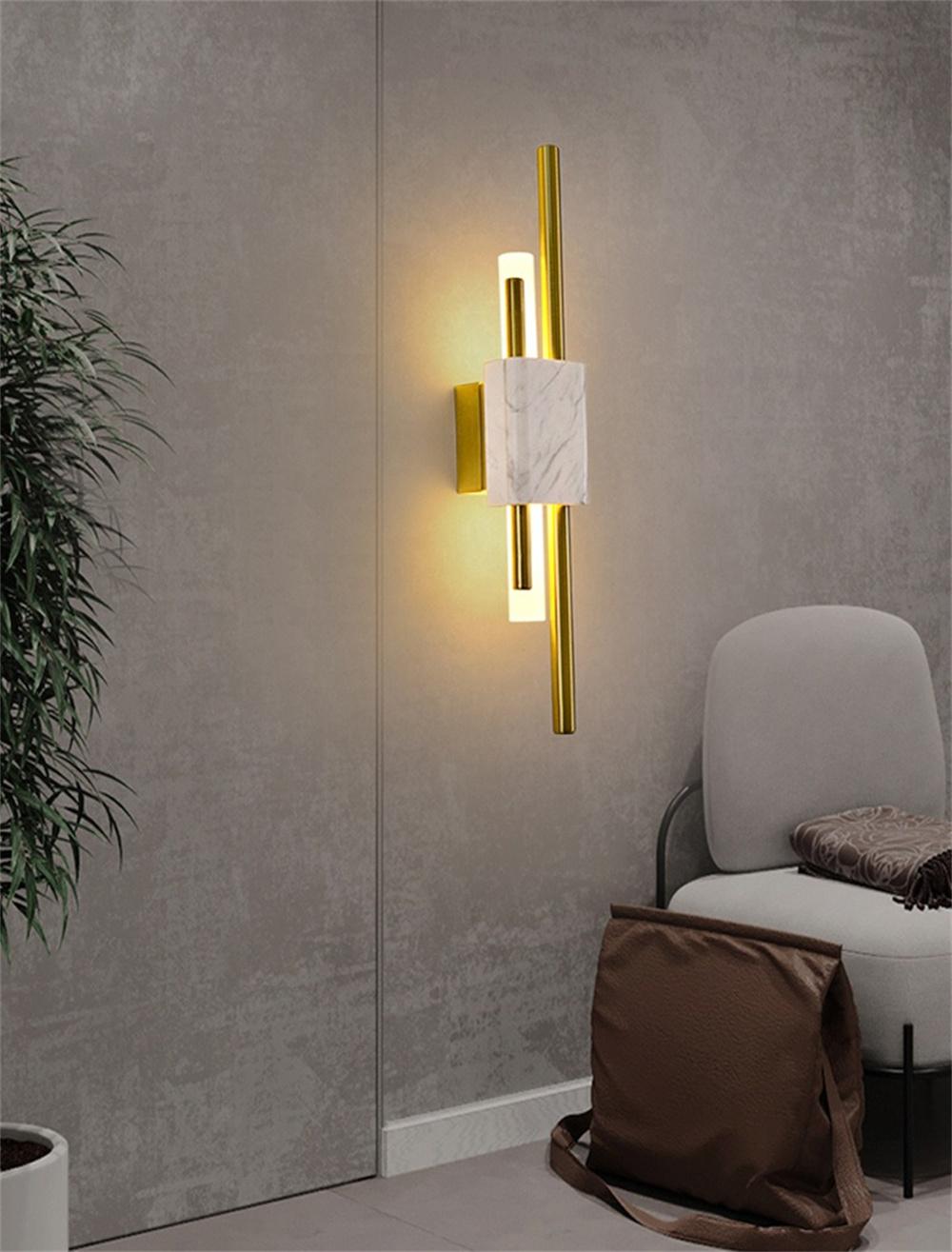 All Copper Nordic Modern Simple Marble Strip Wall Lamp Bedroom Bedside Lamp Living Room TV Background Wall Lamp