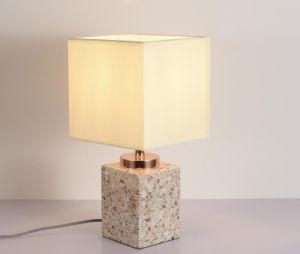 Terrazzo Bedside Table Lighting with Cottom Lampshade