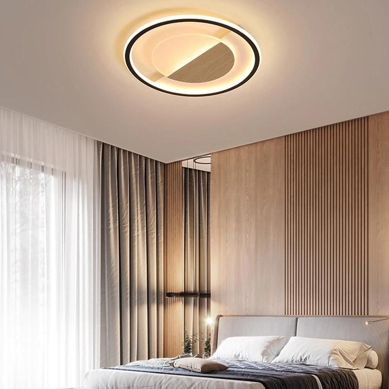 Wood Acrylic Circle Ceiling Light Bedroom Lamp Simple Living Light Bedroom Lamp