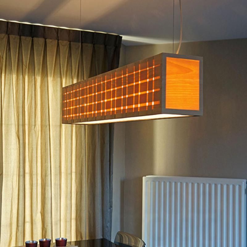 Cuboid Wooden Design Modern Style Chandelier Mall Hotel Pendant Lamp